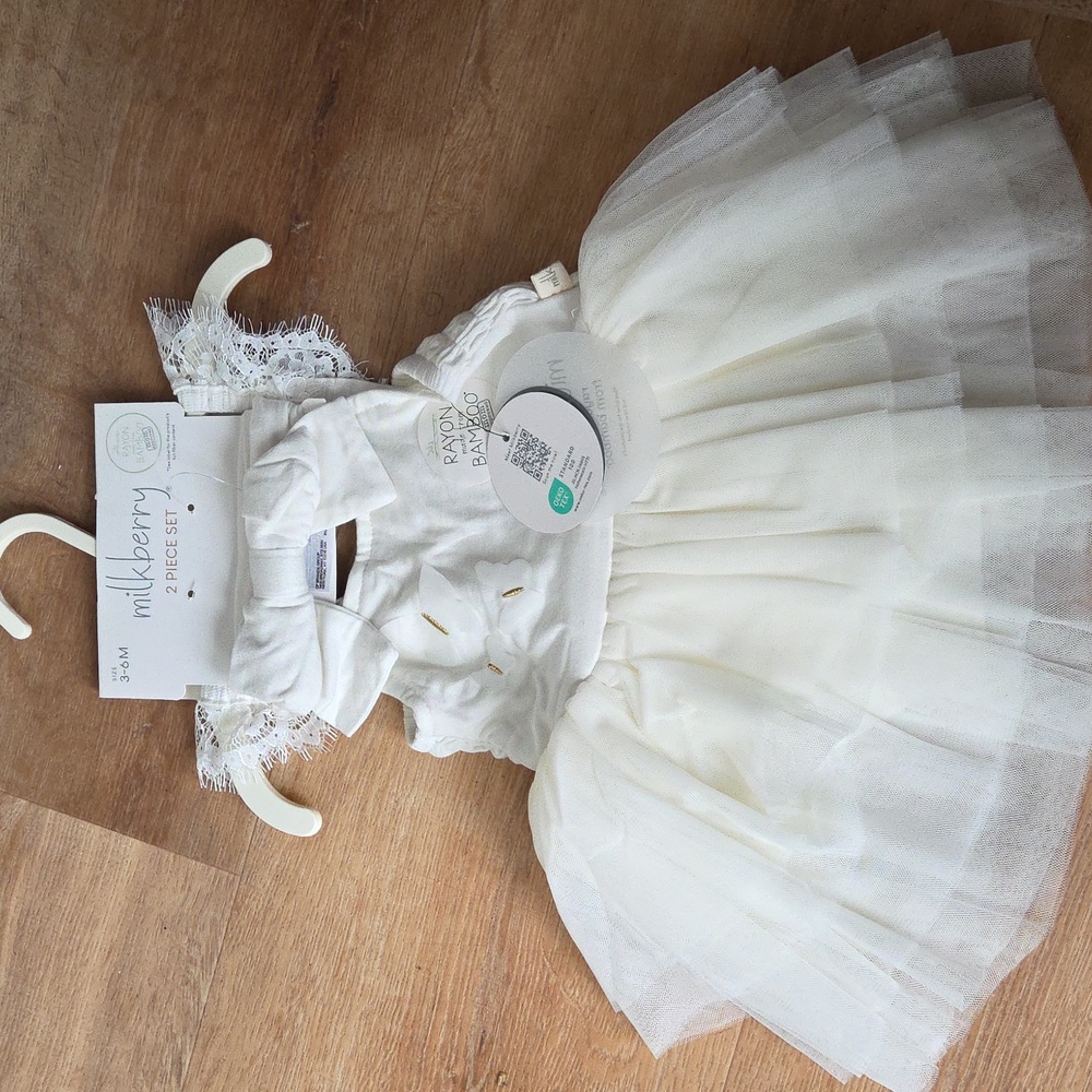 5 For 25$ Milkberry White Baby Dress 2 Peice Set